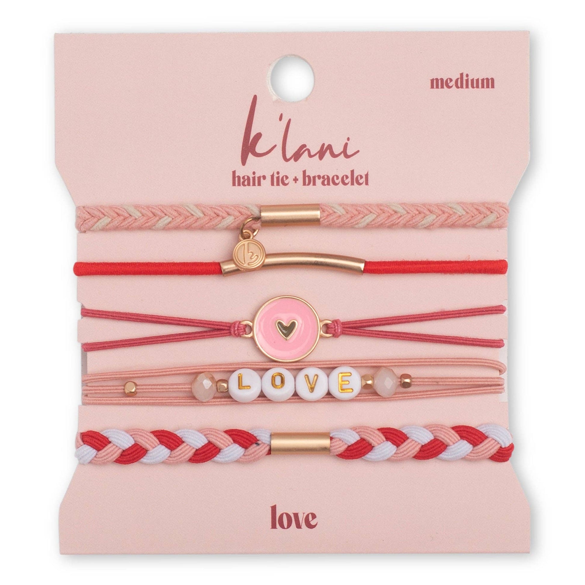 "Love" Pink Hearts Hair Tie Bracelets - Purpose + Passion Boutique