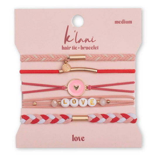 "Love" Pink Hearts Hair Tie Bracelets - Purpose + Passion Boutique