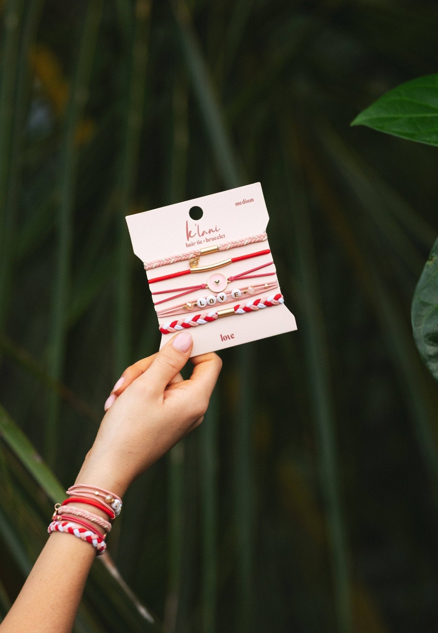 "Love" Pink Hearts Hair Tie Bracelets - Purpose + Passion Boutique