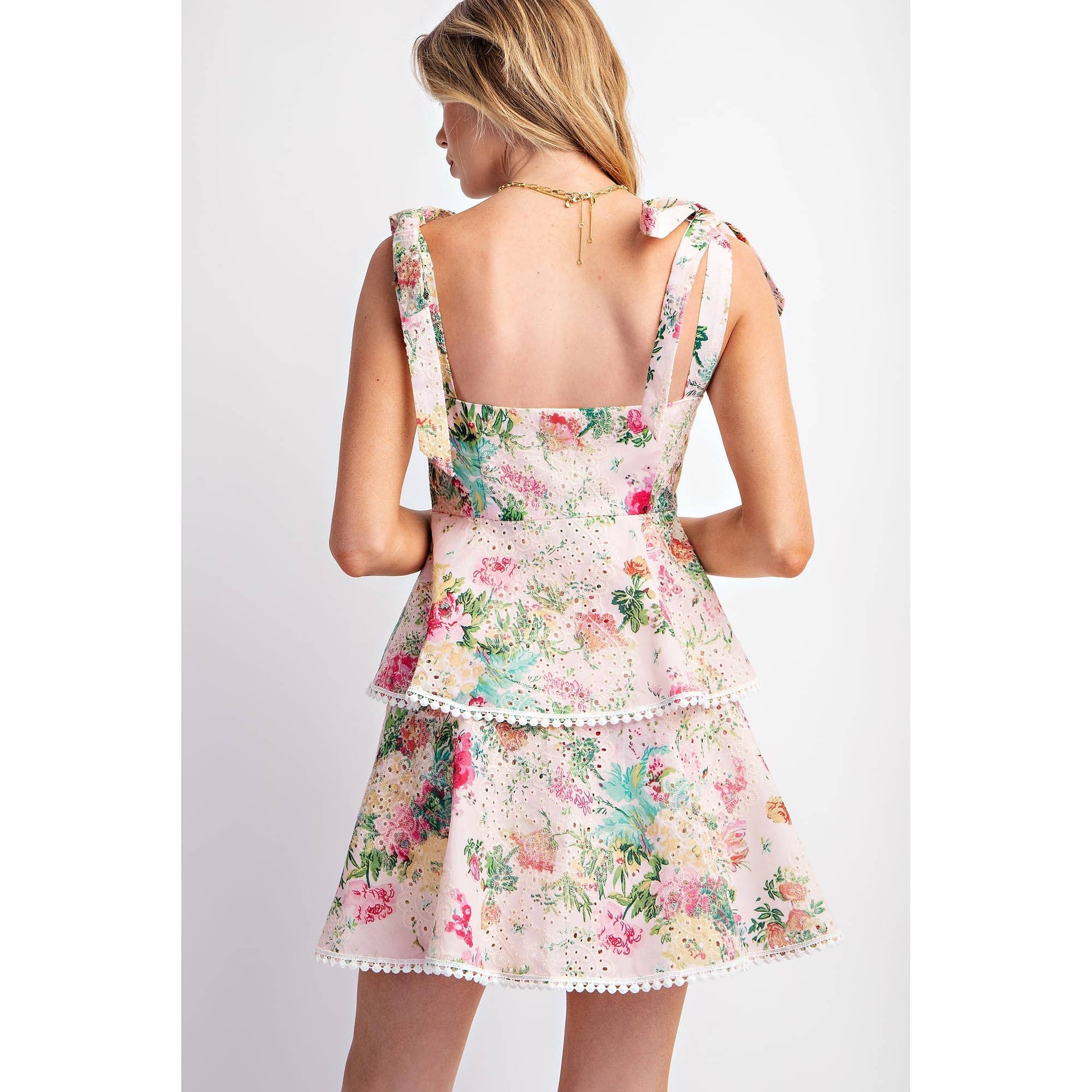 Lovely Pink Print Eyelet Mini Dress - Purpose + Passion Boutique