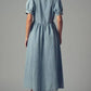 Lt. Denim Button - Down Puff Sleeve Denim Midi Dress - Purpose + Passion Boutique