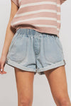 Lt. Denim Elastic Waist Cuffed Print Shorts - Purpose + Passion Boutique