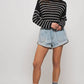 Lt. Denim Elastic Waist Cuffed Print Shorts - Purpose + Passion Boutique