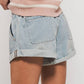 Lt. Denim Elastic Waist Cuffed Print Shorts - Purpose + Passion Boutique