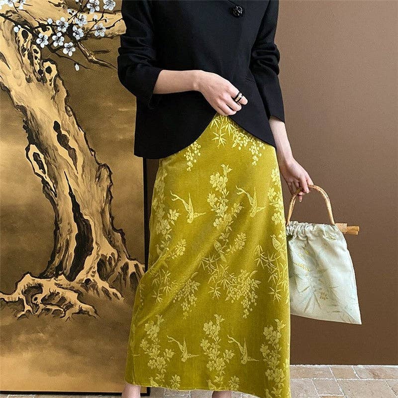 Lush Lime Velvet Embordered Skirt - Purpose + Passion Boutique