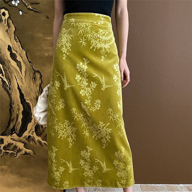 Lush Lime Velvet Embordered Skirt - Purpose + Passion Boutique