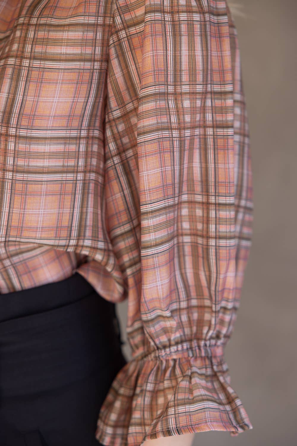 Mauve Contrast Front Tie Plaid Button Down Blouse - Purpose + Passion Boutique