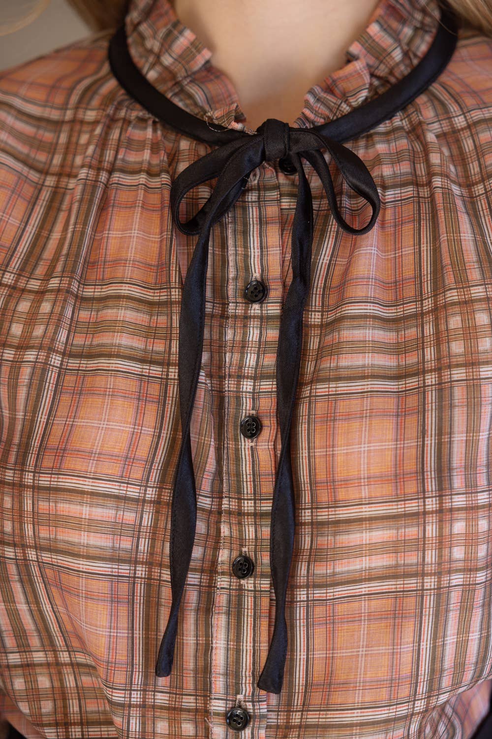 Mauve Contrast Front Tie Plaid Button Down Blouse - Purpose + Passion Boutique