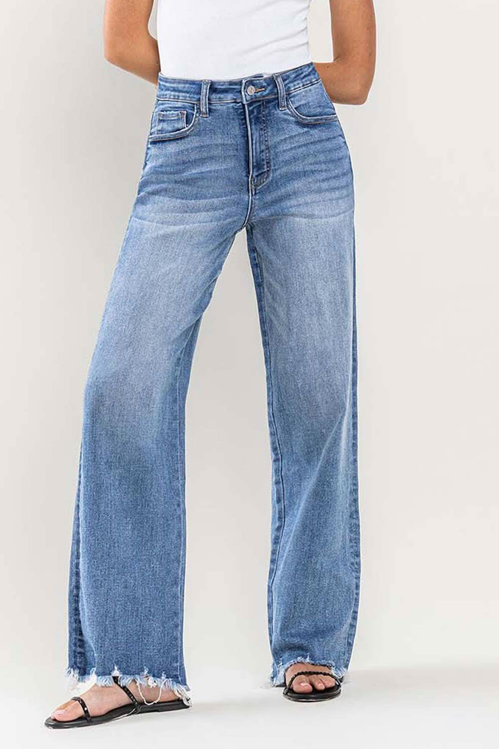 Medim Wash Tummy Control 90's Vintage High Rise Loose Fit Jeans - Purpose + Passion Boutique