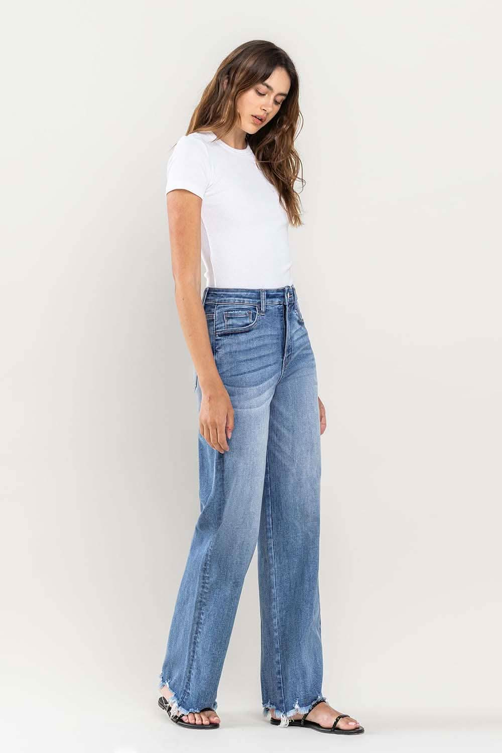 Medim Wash Tummy Control 90's Vintage High Rise Loose Fit Jeans - Purpose + Passion Boutique