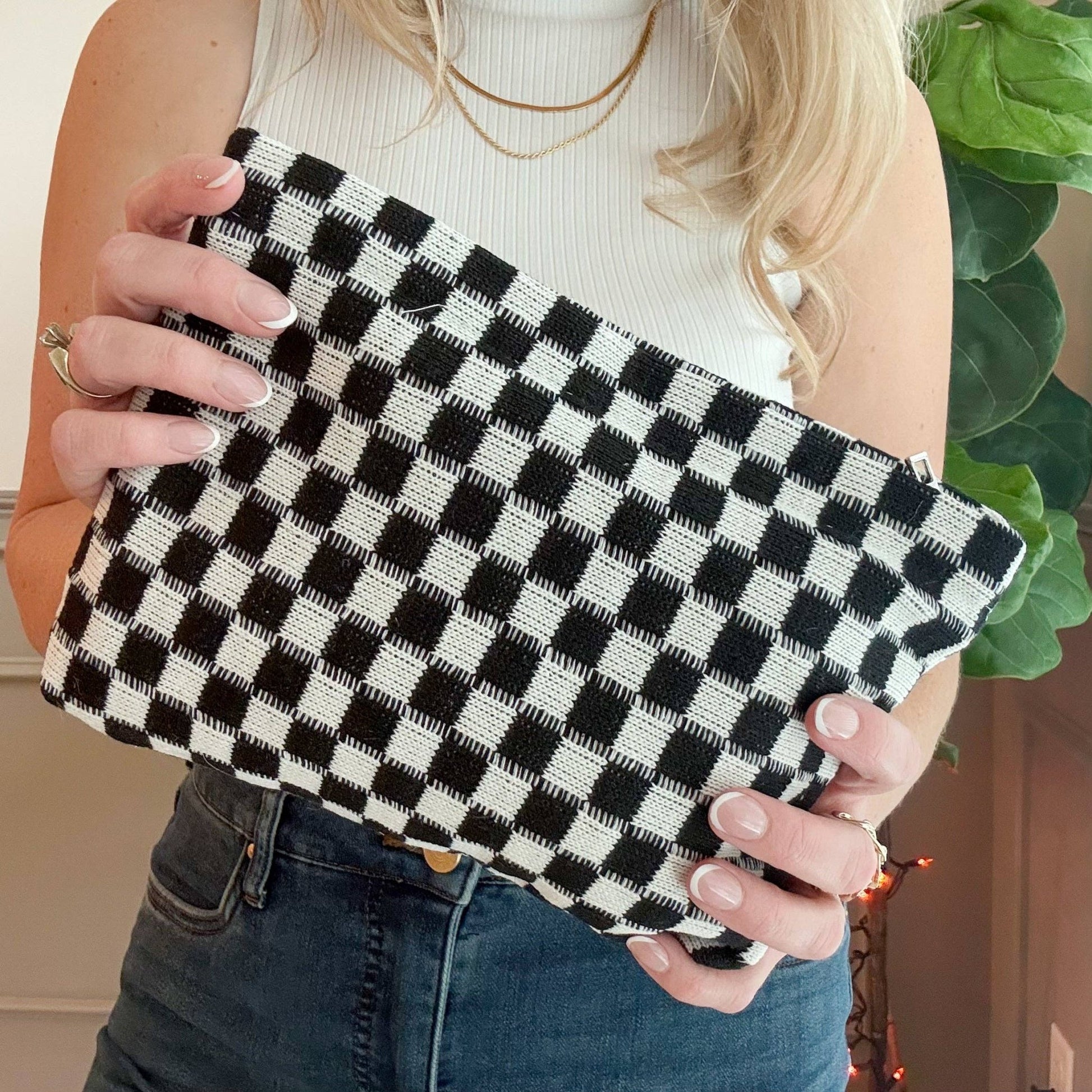 Medium Checkered Knit "Catch - All" Pouch - Purpose + Passion Boutique