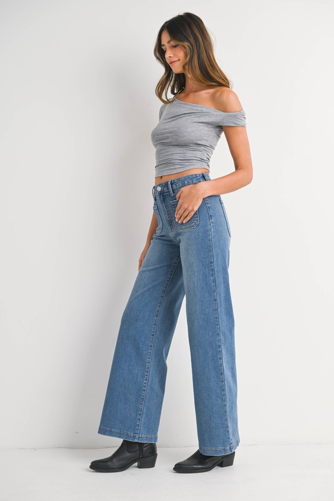 Medium Denim Mini Patch Pocket Wide - Purpose + Passion Boutique