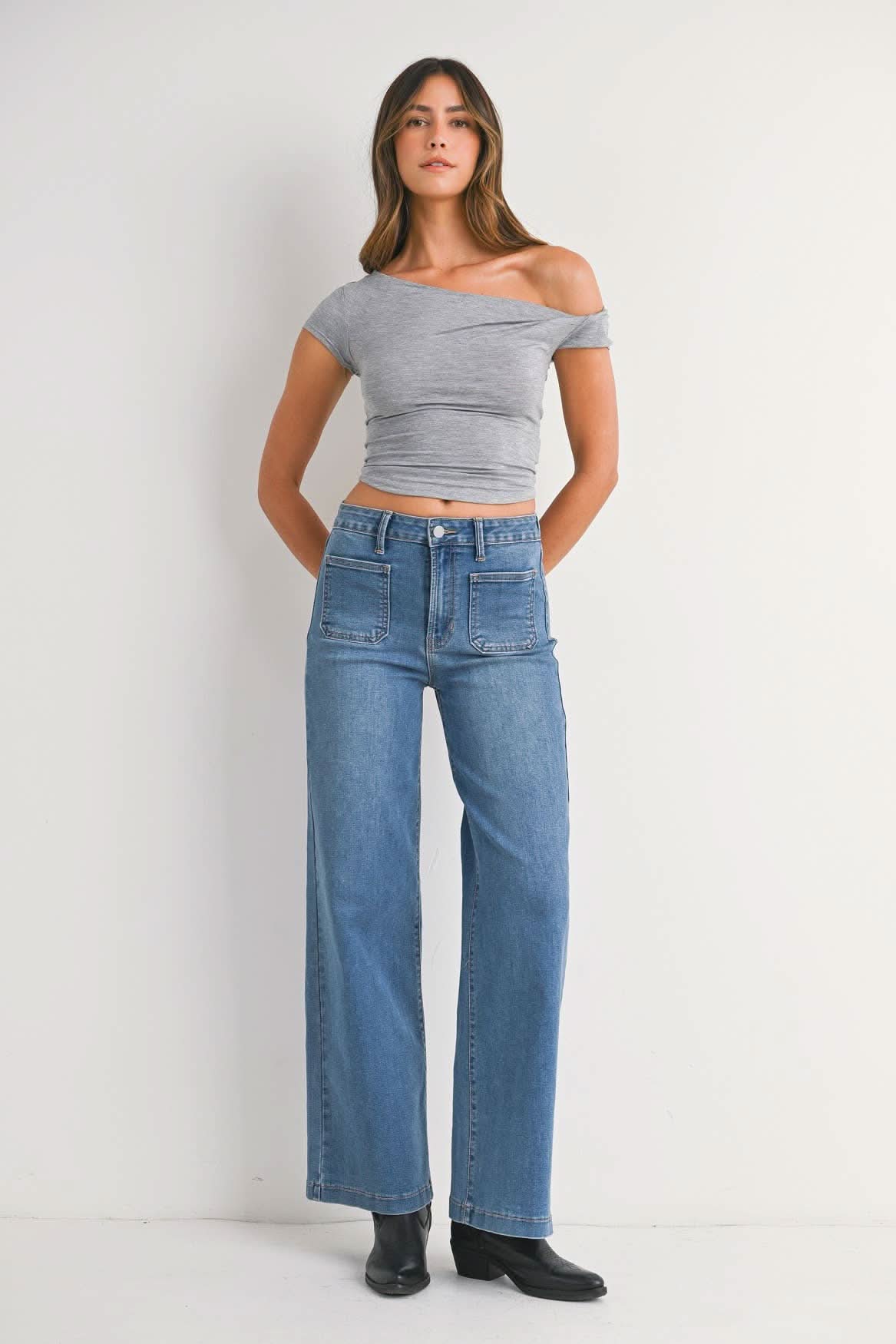 Medium Denim Mini Patch Pocket Wide - Purpose + Passion Boutique