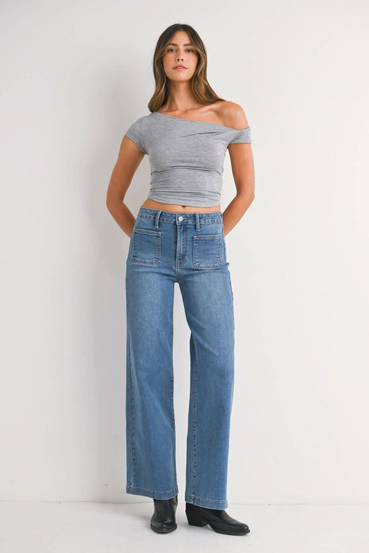 Medium Denim Mini Patch Pocket Wide - Purpose + Passion Boutique