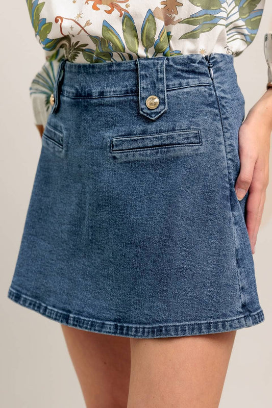 Medium Indigo Washed Denim Skort - Purpose + Passion Boutique