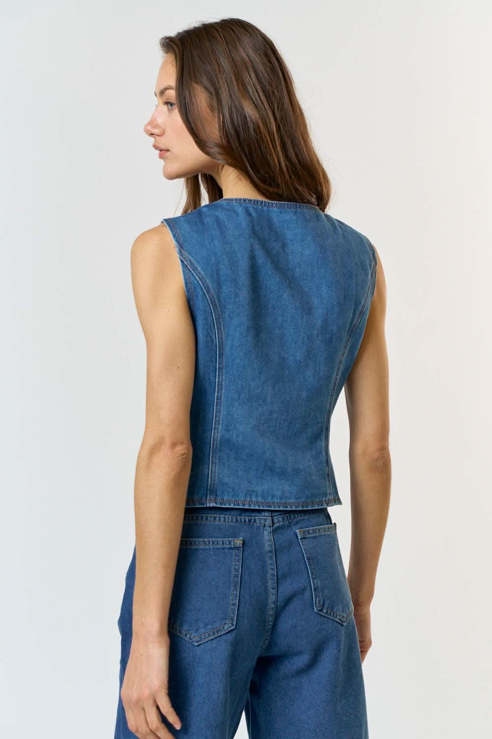 Medium Wash Denim Button Down Vest - Purpose + Passion Boutique