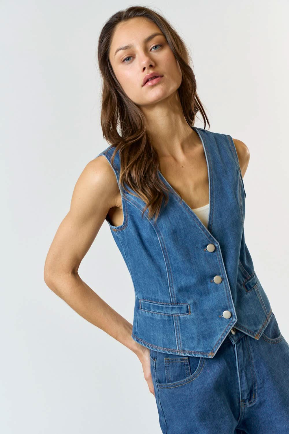 Medium Wash Denim Button Down Vest - Purpose + Passion Boutique