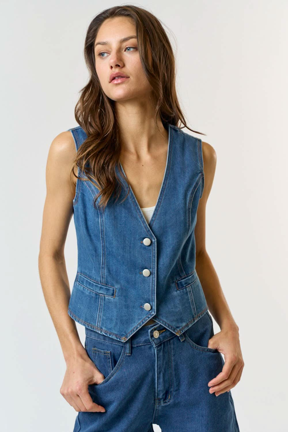 Medium Wash Denim Button Down Vest - Purpose + Passion Boutique