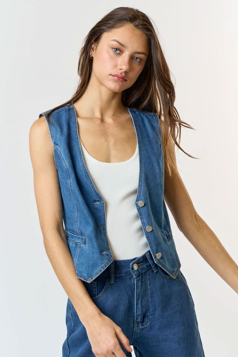 Medium Wash Denim Button Down Vest - Purpose + Passion Boutique