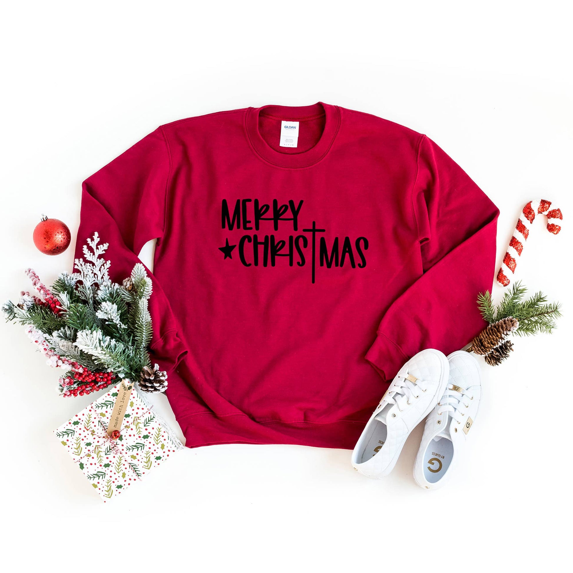 Merry Christmas Cross Sweatshirt - Purpose + Passion Boutique