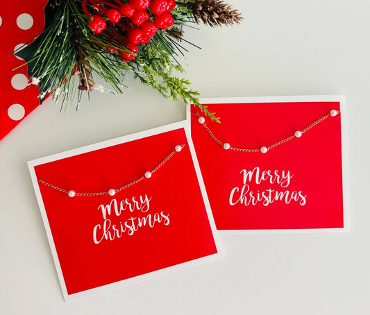 Merry Christmas Pearl Necklace on Card Gift - Purpose + Passion Boutique