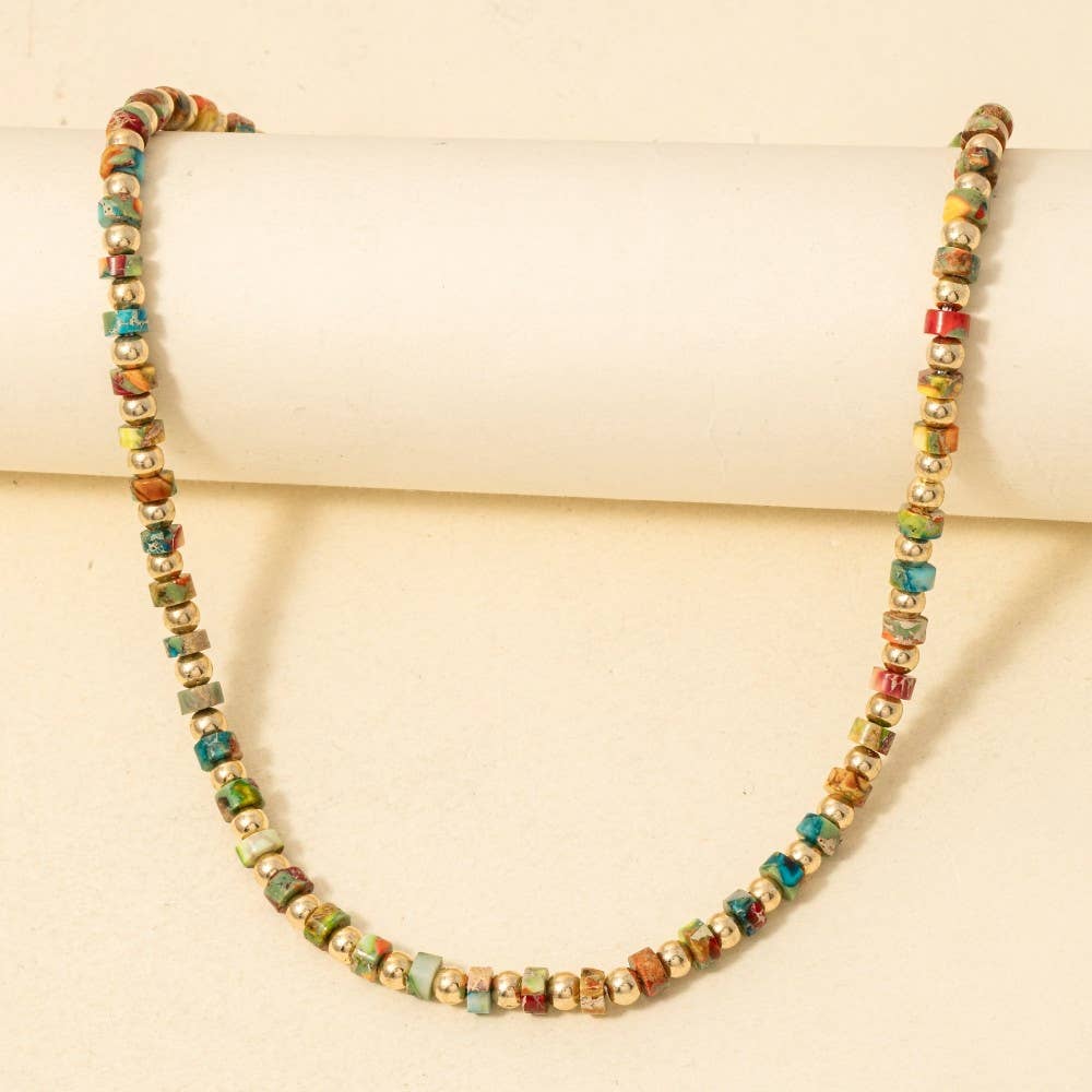 Metallic And Semi Precious Stone Beaded Necklace - Purpose + Passion Boutique