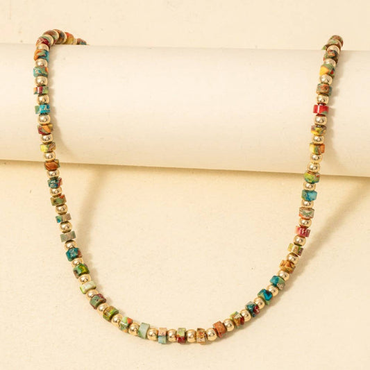 Metallic And Semi Precious Stone Beaded Necklace - Purpose + Passion Boutique