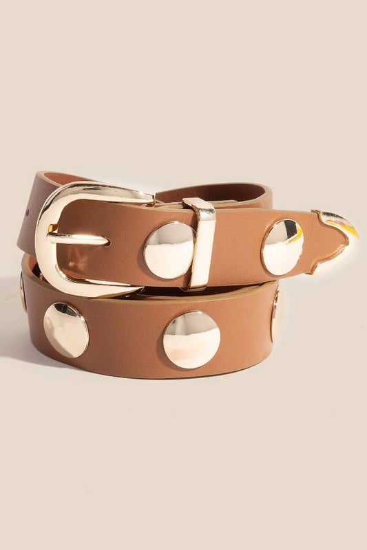 Metallic Disc Studded Faux Leather Belt - Purpose + Passion Boutique