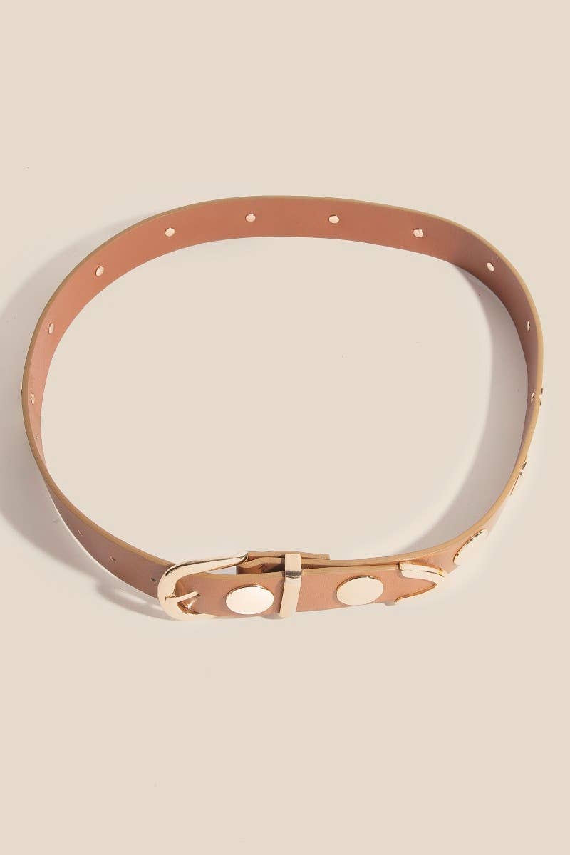 Metallic Disc Studded Faux Leather Belt - Purpose + Passion Boutique