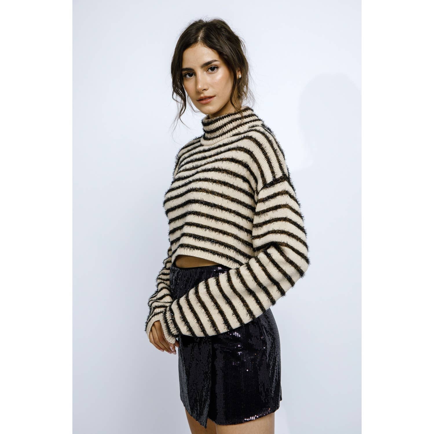 Metallic Striped Cropped Ribbed Sweater - Purpose + Passion Boutique