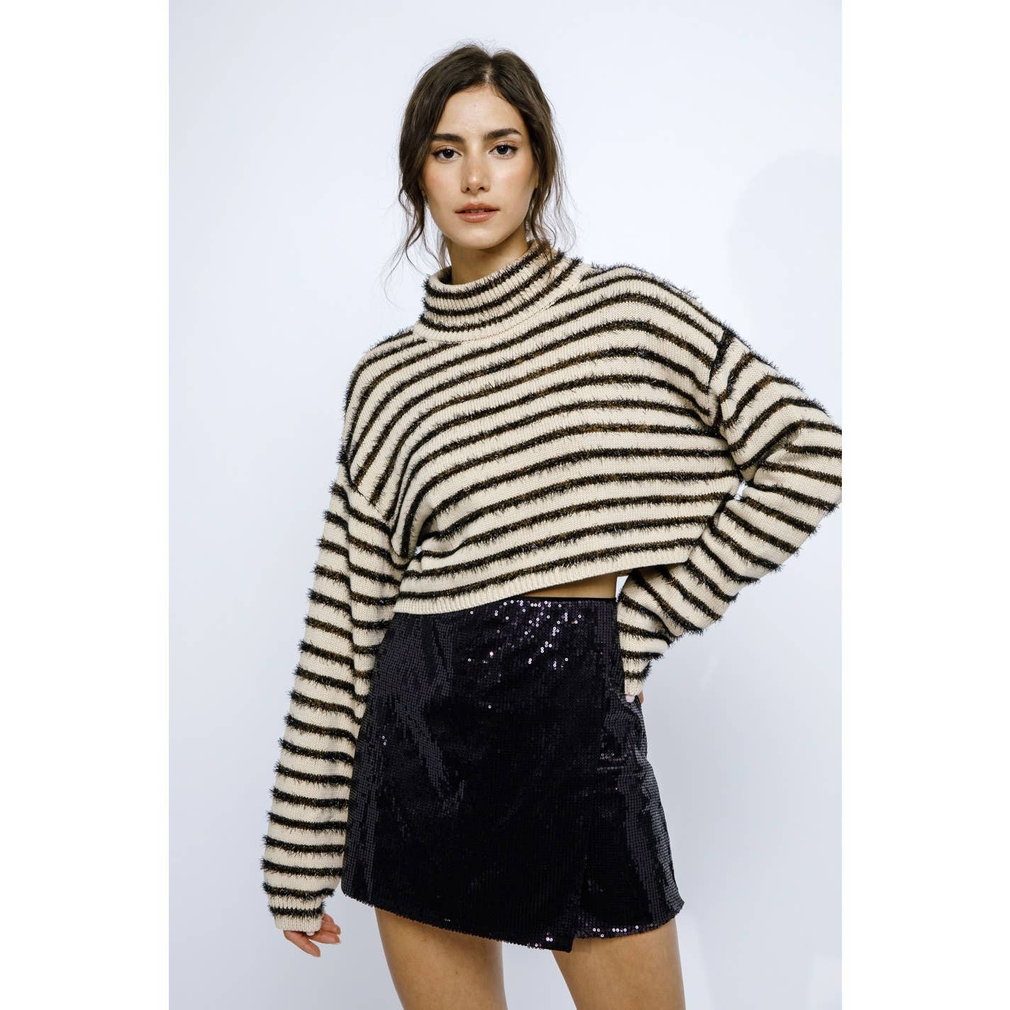 Metallic Striped Cropped Ribbed Sweater - Purpose + Passion Boutique