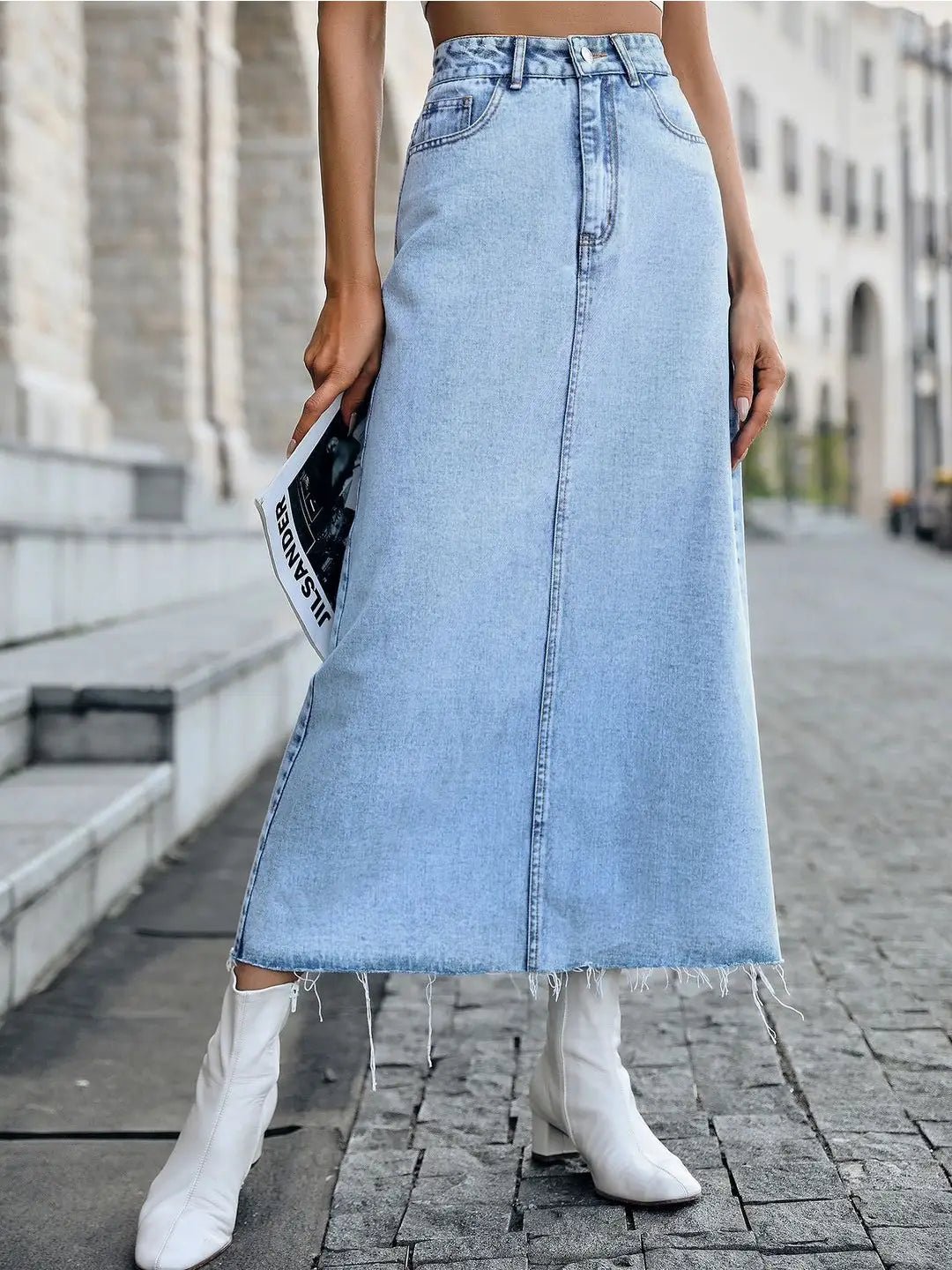 Midi Denim Skirt - Light Wash - Purpose + Passion Boutique