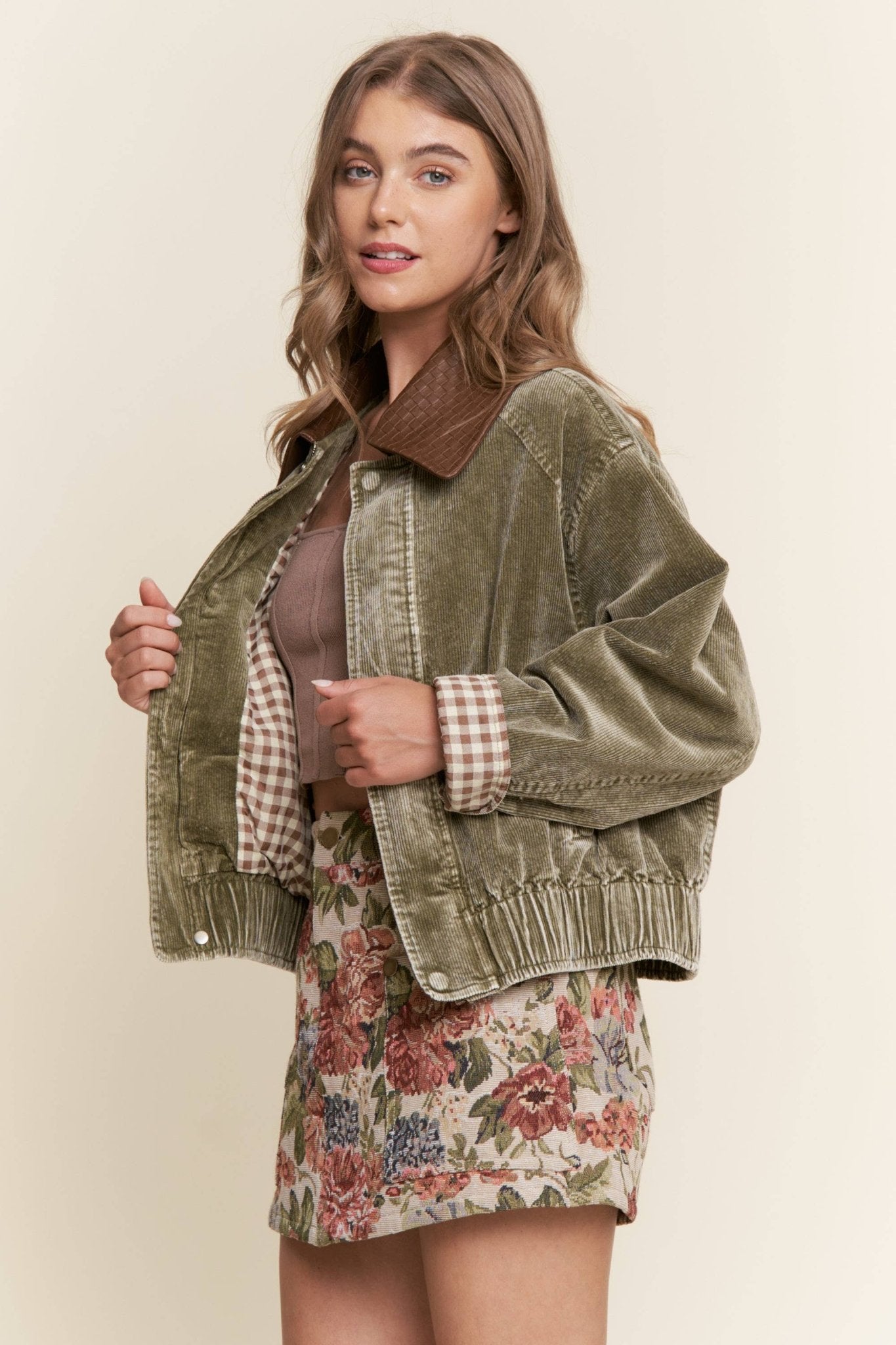 Mineral Ash Olive Washed Corduroy Button Jacket - Purpose + Passion Boutique