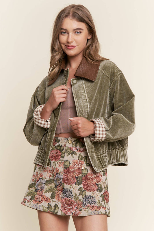 Mineral Ash Olive Washed Corduroy Button Jacket - Purpose + Passion Boutique