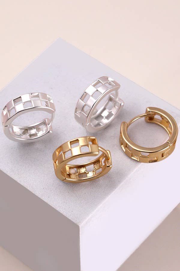 Mini Cutout Checker Hoop Huggies - Purpose + Passion Boutique