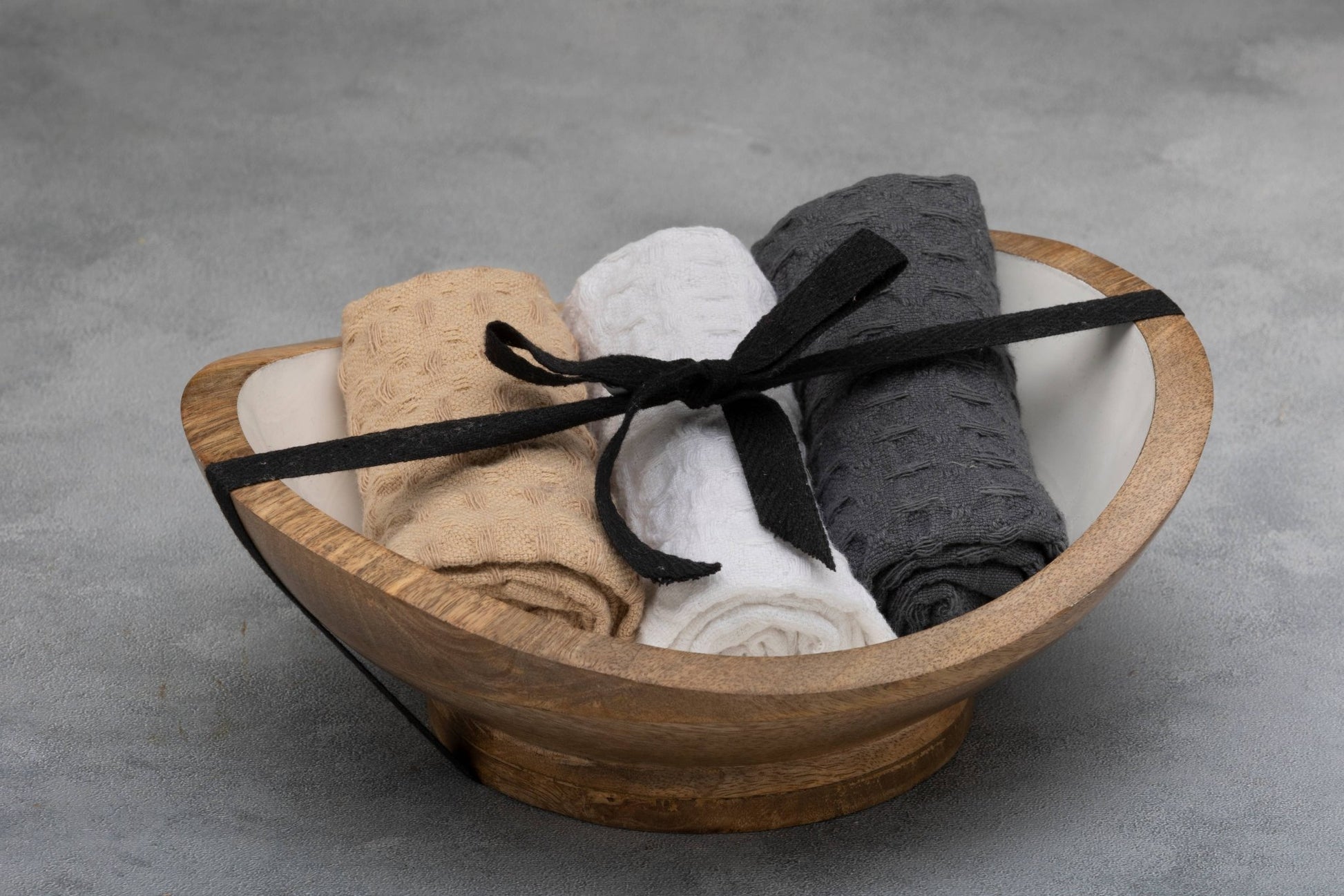 Mini Wooden Serving Bowl with 3 Dish Towels Gift Set - Purpose + Passion Boutique