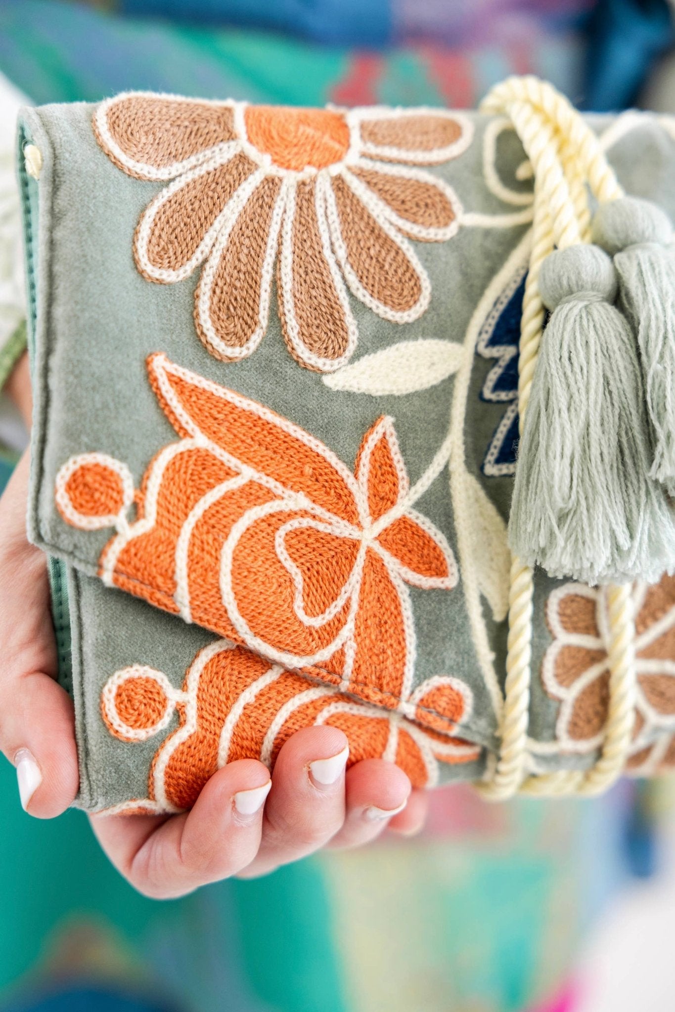 Mint Embroidered Velvet Jewelry Organizer - Purpose + Passion Boutique