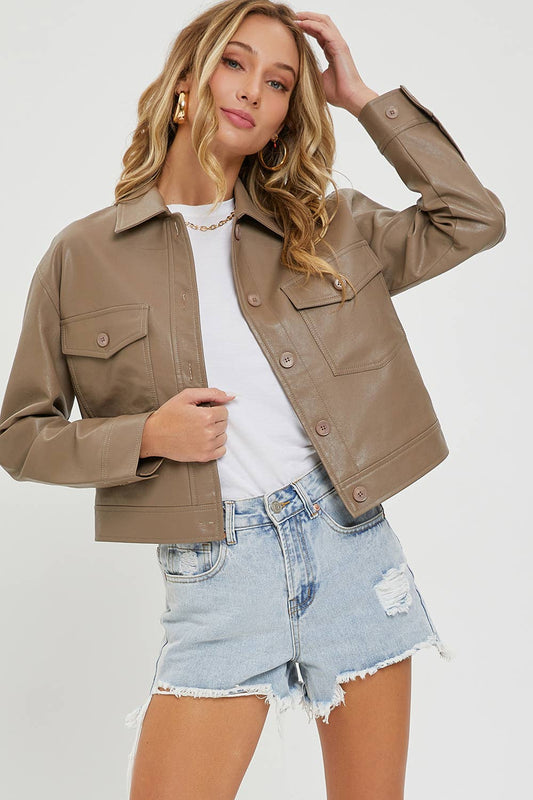 Mocha Faux Leather Jacket - Purpose + Passion Boutique