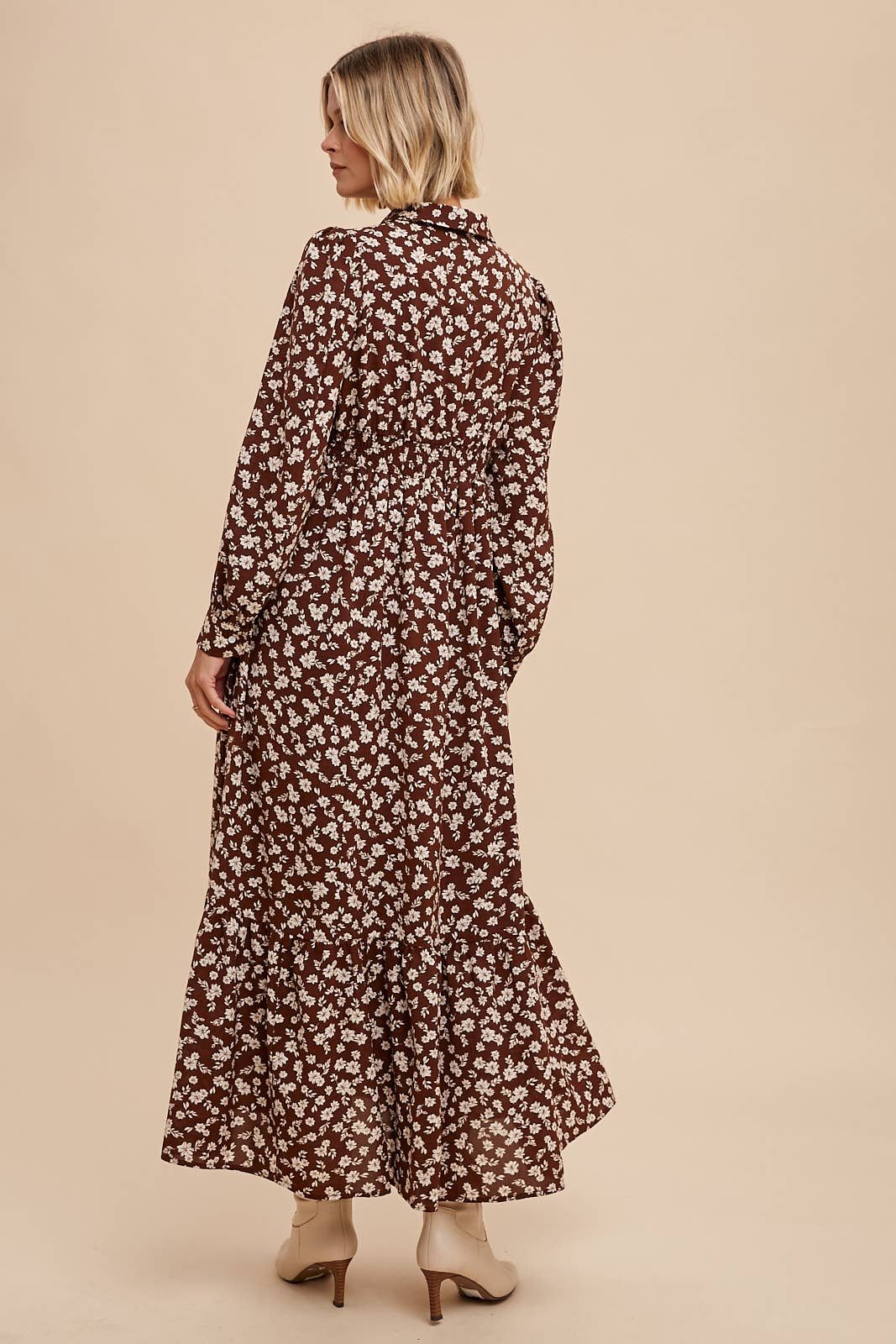 Mocha Floral Collar Button Down Maxi Dress - Purpose + Passion Boutique