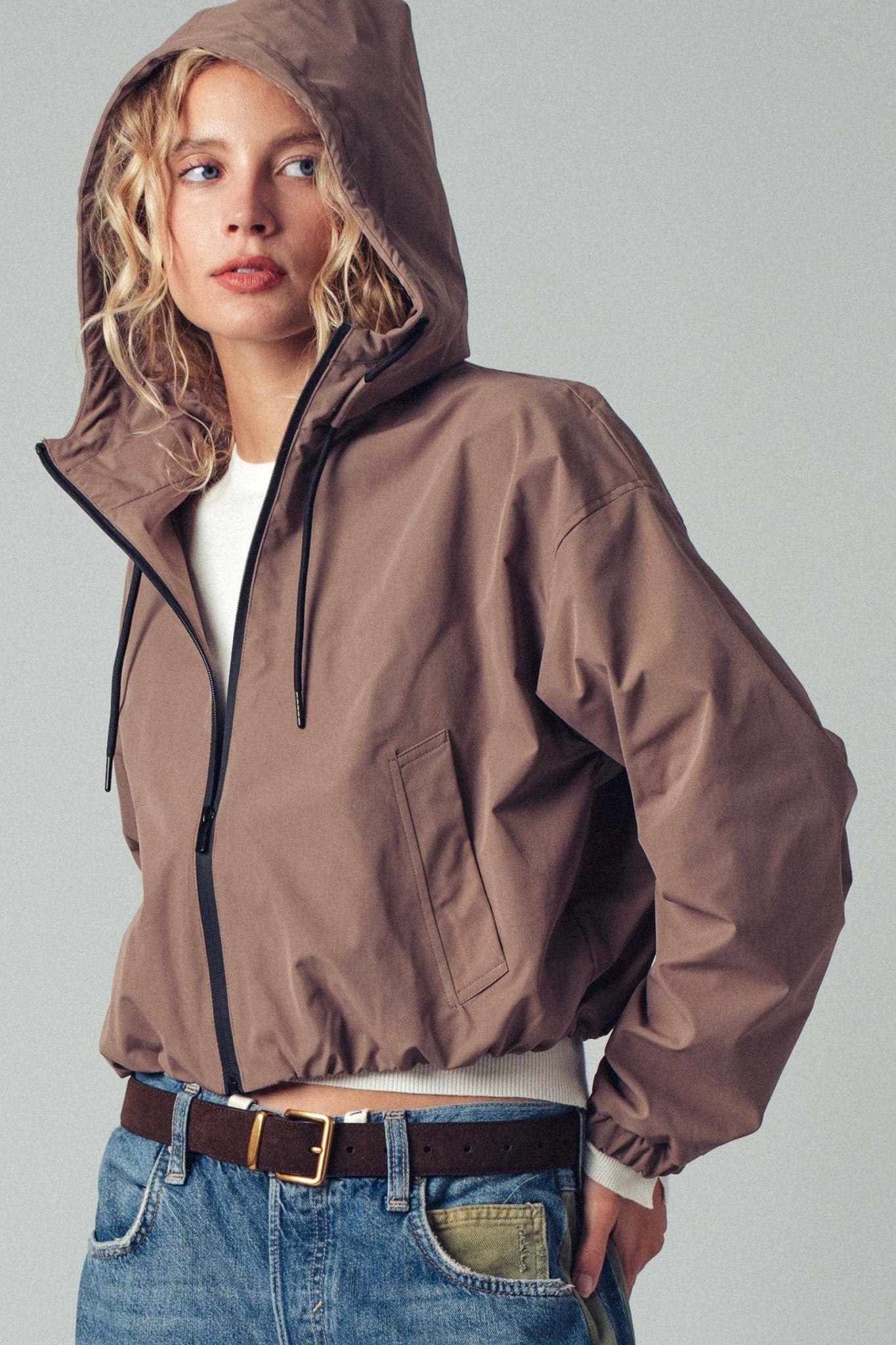 Mocha Matte Drawstring Hooded Everyday Jacket - Purpose + Passion Boutique