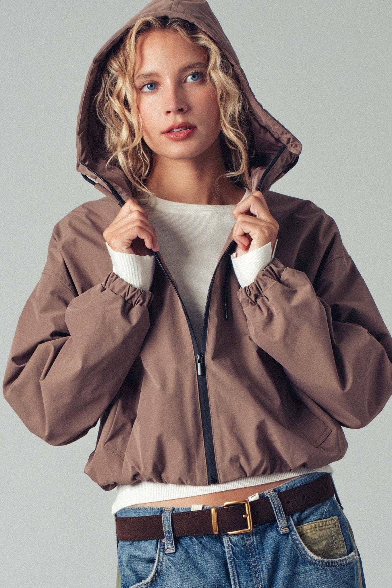 Mocha Matte Drawstring Hooded Everyday Jacket - Purpose + Passion Boutique