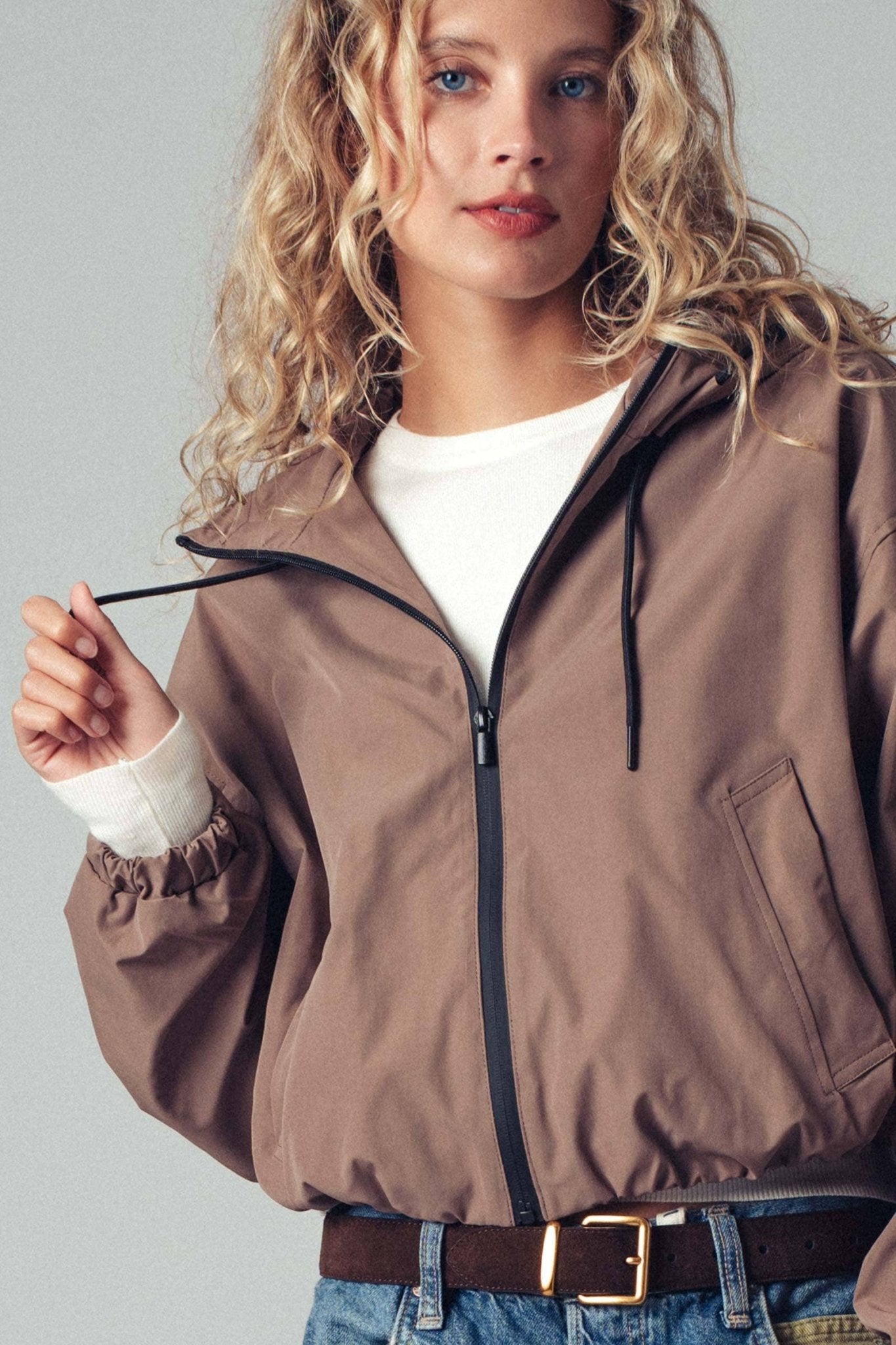 Mocha Matte Drawstring Hooded Everyday Jacket - Purpose + Passion Boutique