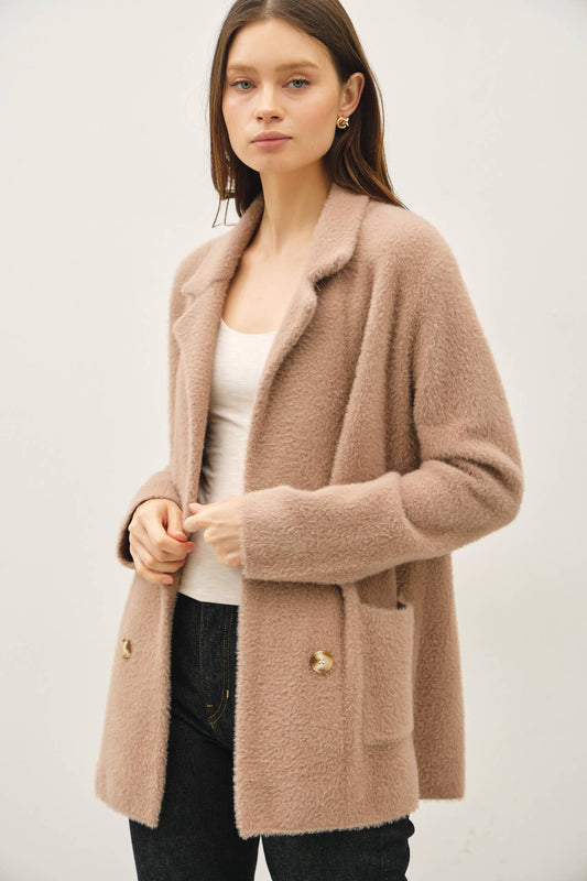 Mocha Mousse Fuzzy Double Buttons Coatigan - Purpose + Passion Boutique