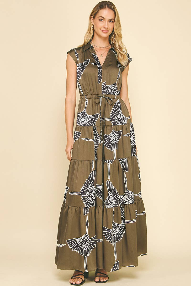 Mocha Printed Tiered Maxi Dress - Purpose + Passion Boutique