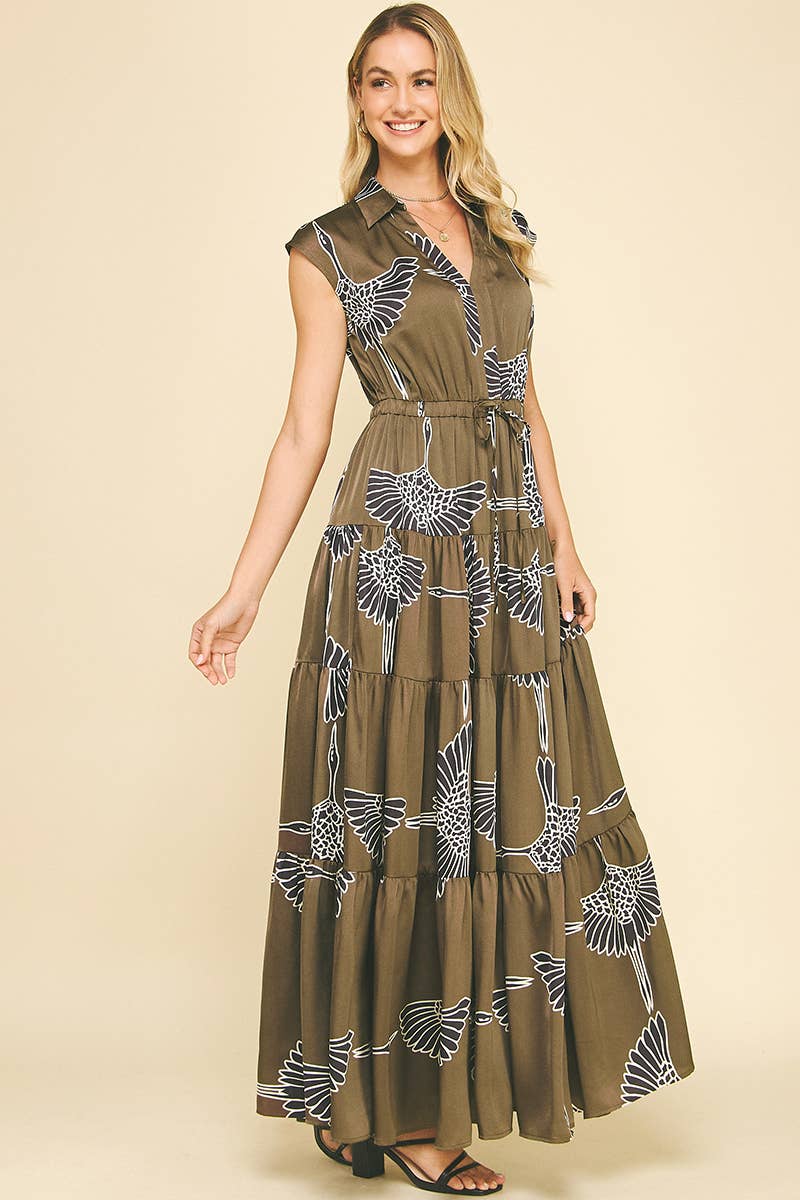 Mocha Printed Tiered Maxi Dress - Purpose + Passion Boutique