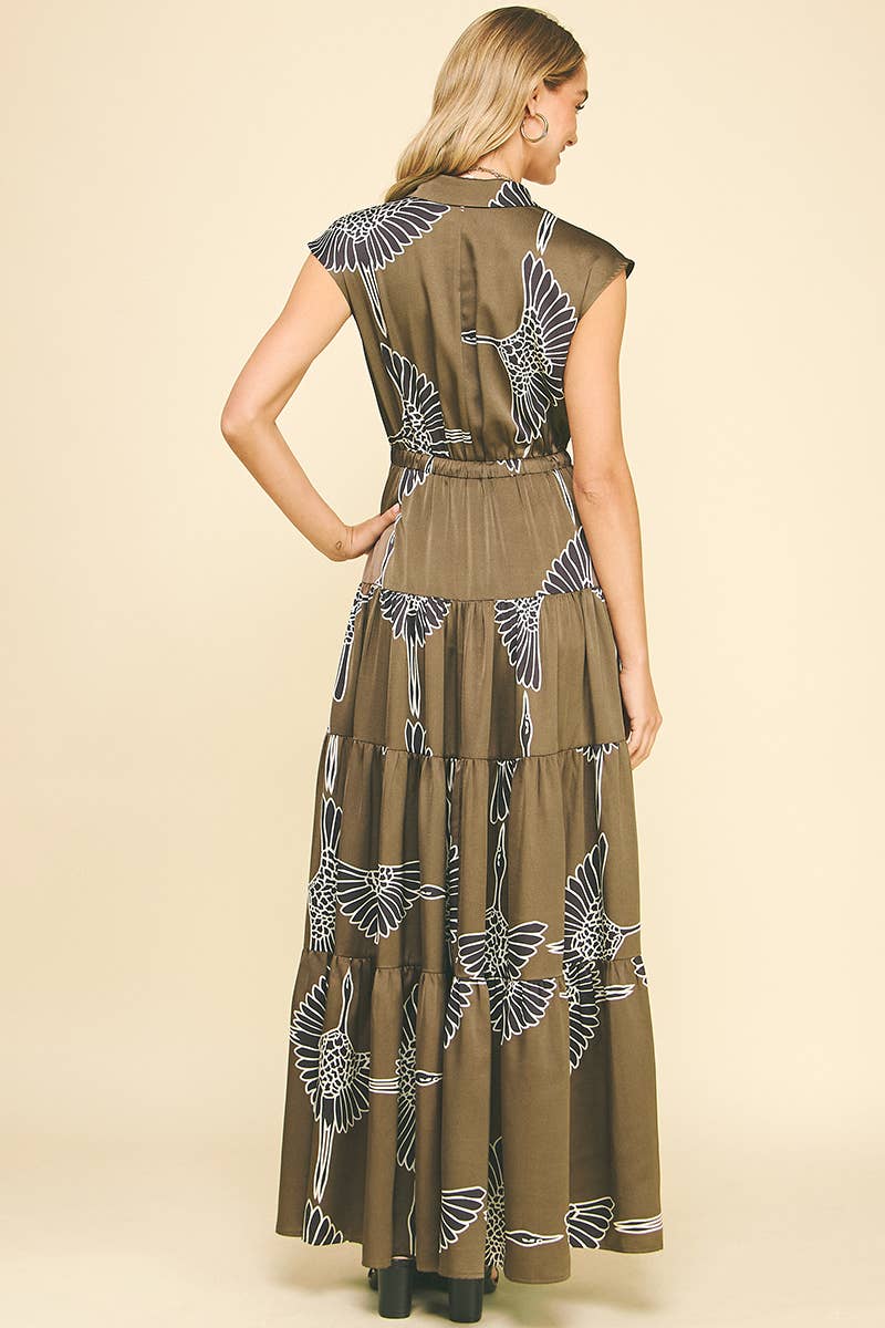 Mocha Printed Tiered Maxi Dress - Purpose + Passion Boutique