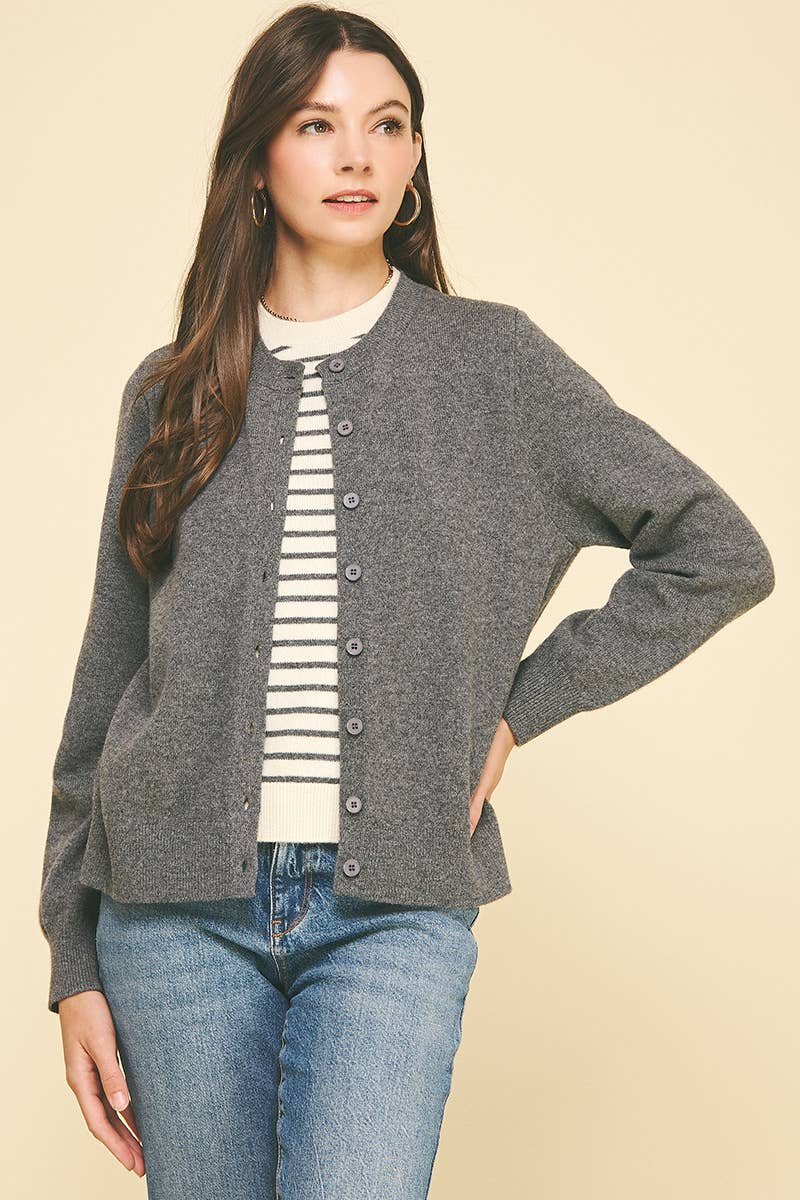 Mocha Striped Knit Top + Cardigan Combo Sweater - Purpose + Passion Boutique