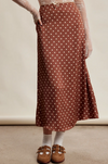Mocha Polka Dot Satin Maxi Skirt