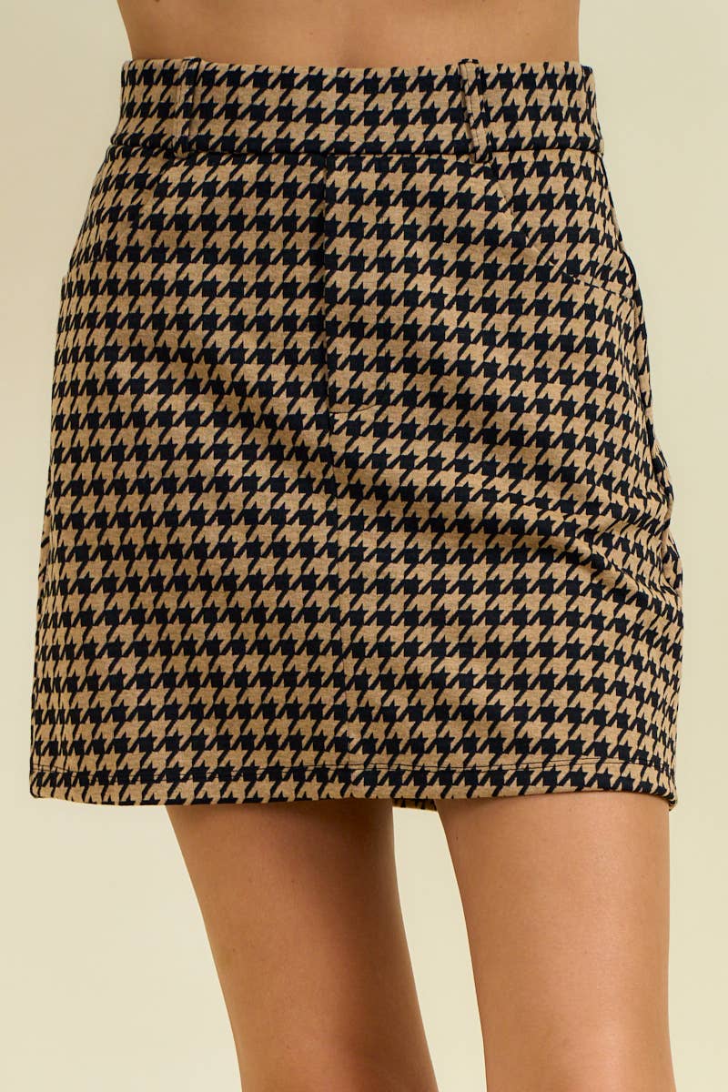 Mocha/Black Houndstooth Jacquard Mini Skirt - Purpose + Passion Boutique