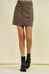 Mocha/Black Houndstooth Jacquard Mini Skirt - Purpose + Passion Boutique